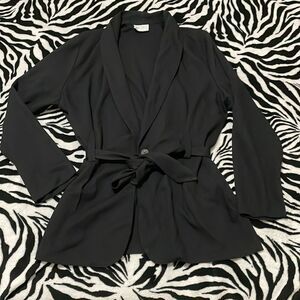 Karin Morgan collection vintage black belted blazer suit jacket size medium